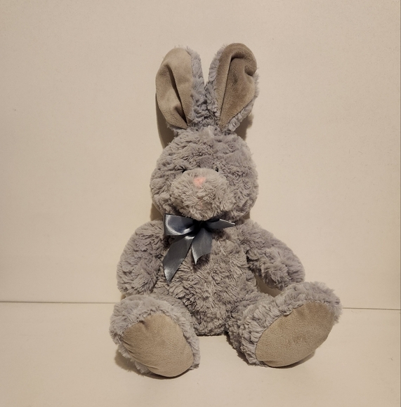 14” Grey Bunny Plush with Grey Bow Stuffed Animal - Picture 1 of 7